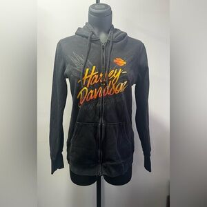 Harley-Davidson Black Hoodie with Orange and Yellow Logo